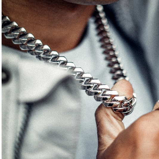 14mm Miami Prong Link Chain - White Gold VIP