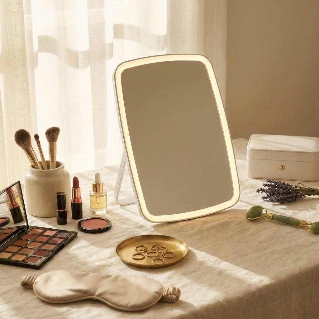 compact-led-makeup-mirror-with-stand-perfect-for-travel lifestyle
