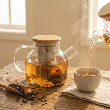 Glass Teapot with Wooden Lid lifestyle