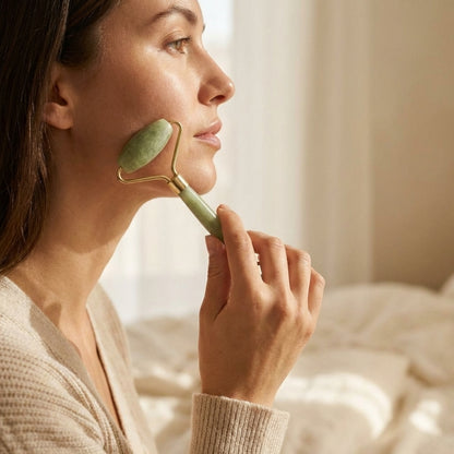 Jade Roller & Gua Sha Set - in use