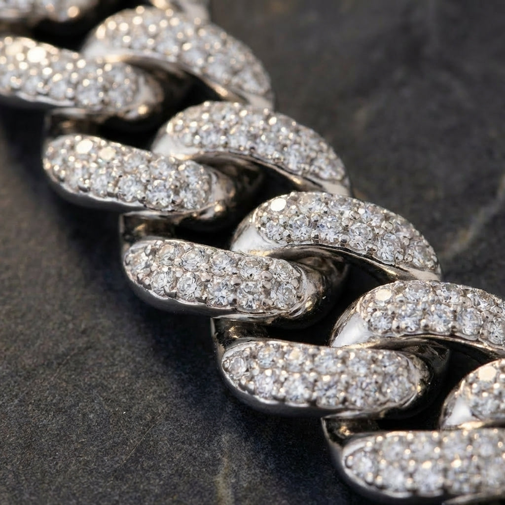 14mm Miami Prong Link Chain - White Gold