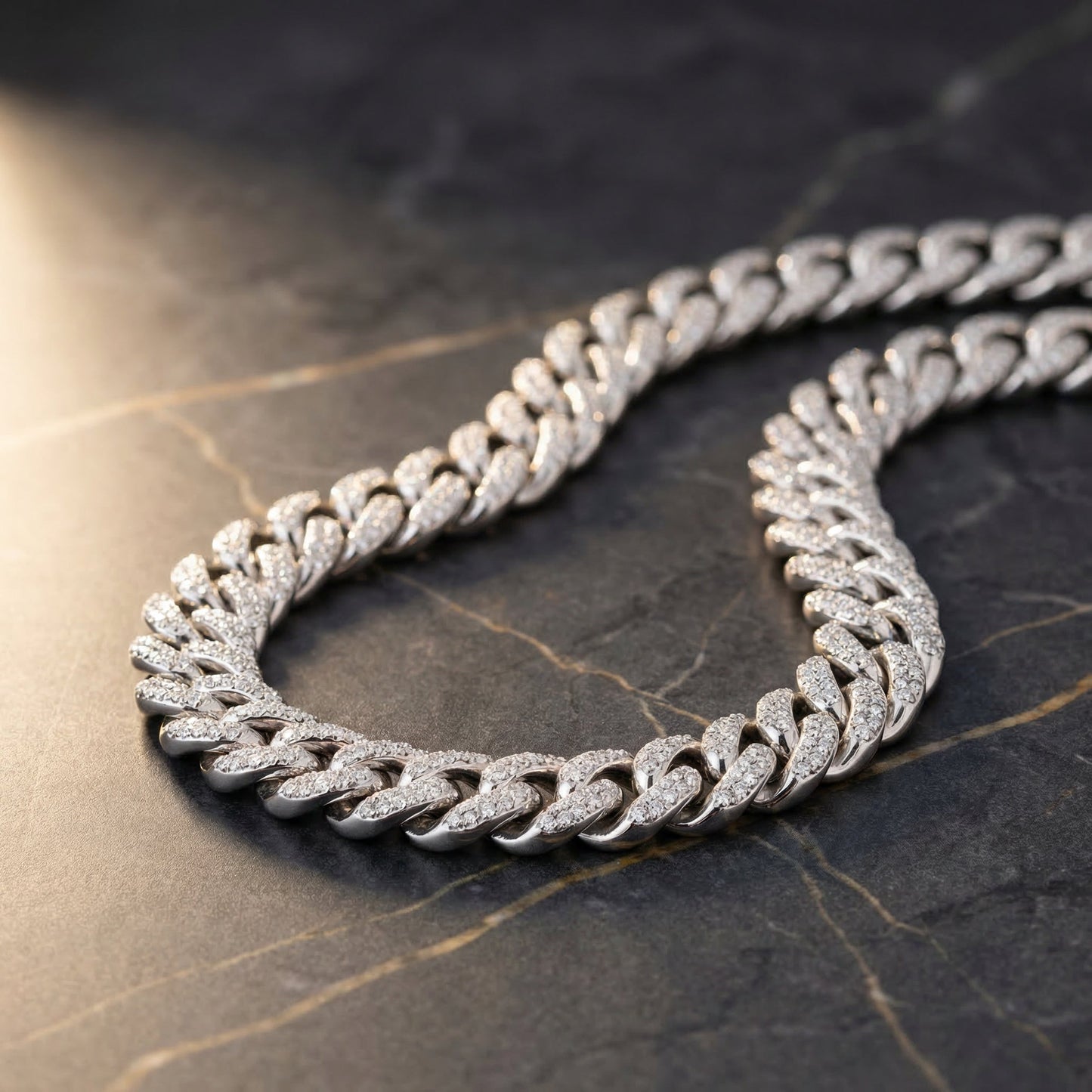 14mm Miami Prong Link Chain - White Gold VIP