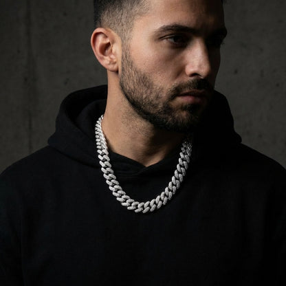 14mm Miami Prong Link Chain - White Gold
