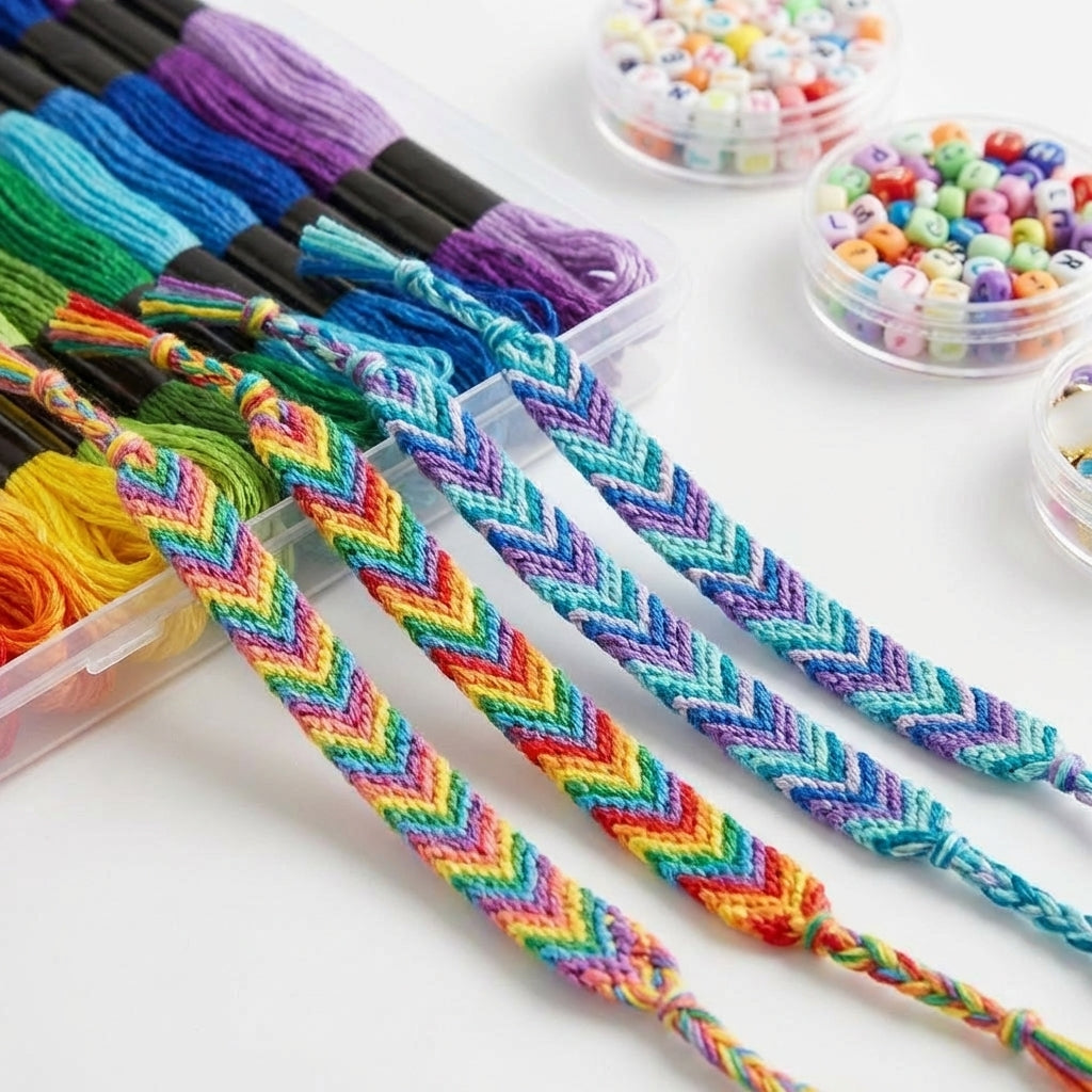 Friendship Bracelet Kit close-up of chevron pattern bracelets