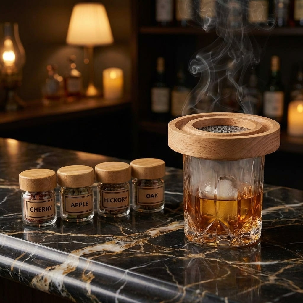 Cocktail Smoker Kit lifestyle shot on dark marble bar