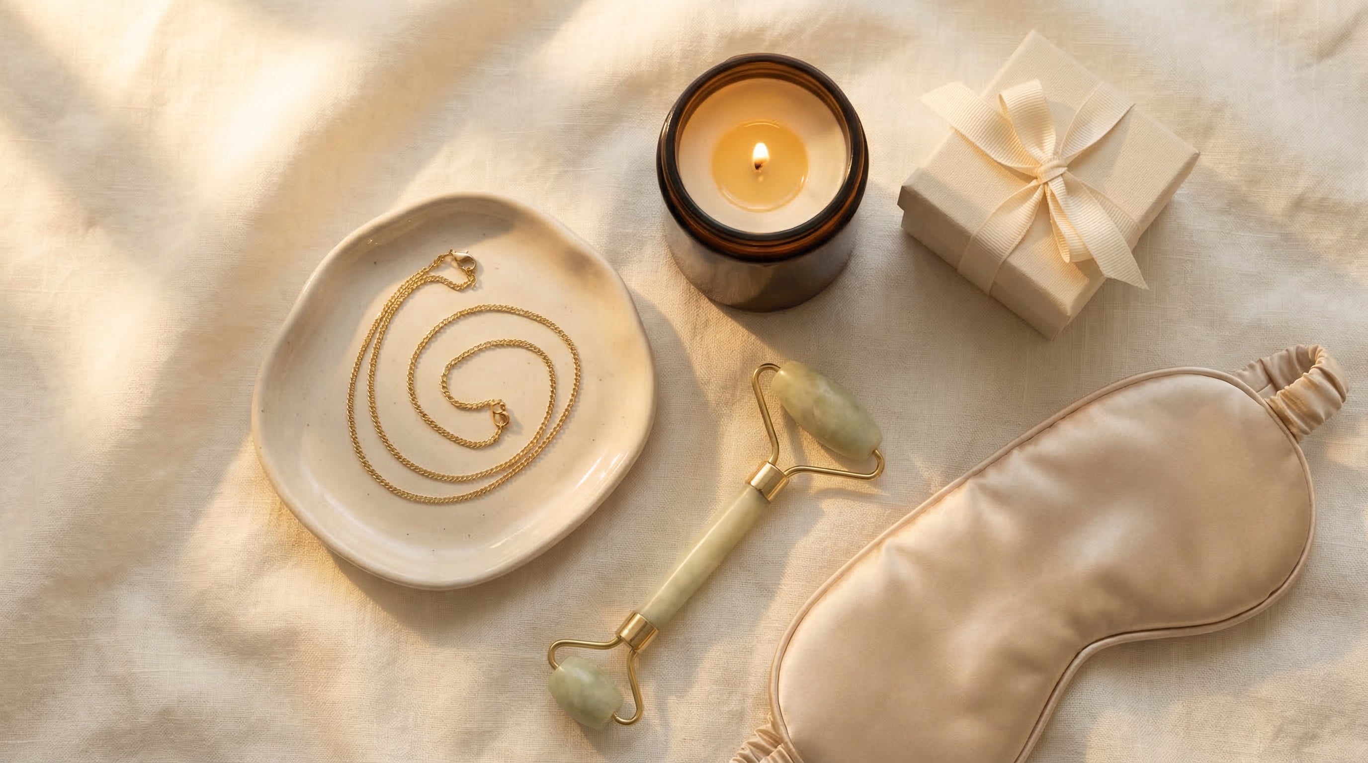 Curated lifestyle products flat lay