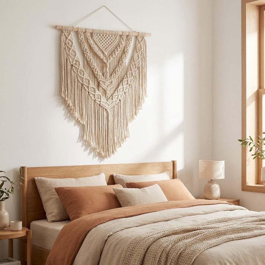 Macrame Wall Hanging above bed