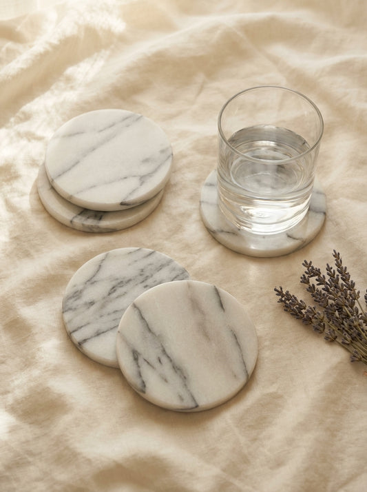 Vanoir Marble Coaster Set - 4 premium natural marble coasters with cork backing